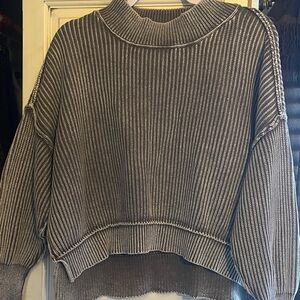 Zenana Outfitters Gray Ribbed Cowl Neck Sweater